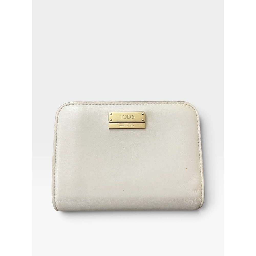 TOD'S Cream Leather Compact Bifold Wallet